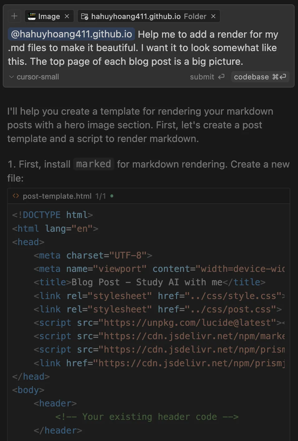 Asking Cursor to render Markdown